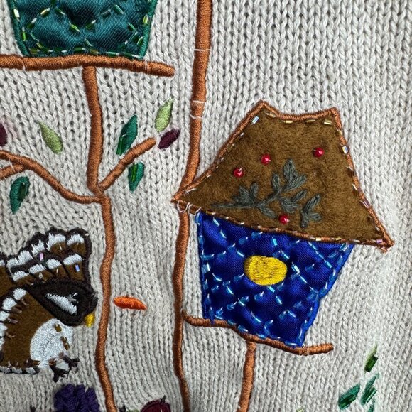 Vintage One Resource Beige Button-Up Sweater Vest Birdhouse Embroidered Sz S - Picture 6 of 8